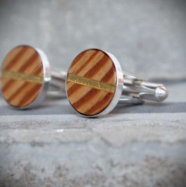 Manschettenknöpfe aus Holz mit Pitchpine, Blattgold und 925 Silber