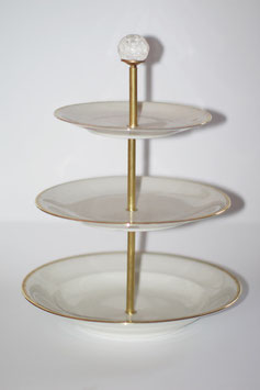 Etagère Nr. 140, 3-stöckige Etagère weiss mit Goldrand