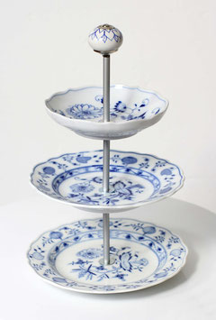Etagère Nr. 1621,  3-stöckig, weiss mit blauen Bumenmuster