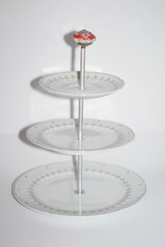 Etagère Nr. 141, 3-stöckige-Etagère weiss mit feinem Muster