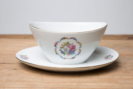 Saucier porcelaine - Motif fleurs blanches et roses