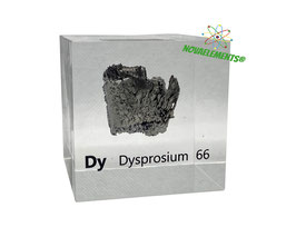 Dysprosium metal 50mm acrylic cube