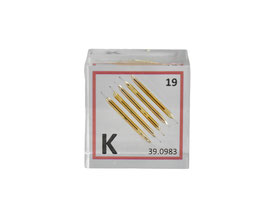 Potassium metal ampoules in 25mm acrylic cube