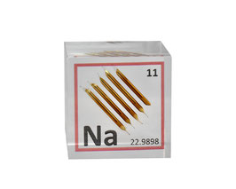 Sodium metal argon sealed ampoules in 25mm acrylic cube