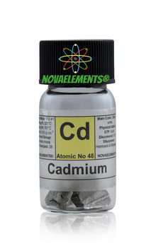 Cadmium metal shiny pieces 3 grams 99,99% in glass vial