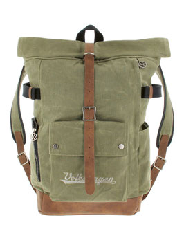 VW Vintage Rolltop Rucksack oliv/braun