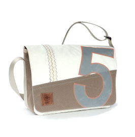 360° Messenger Bag Barkasse mini weiß Persenning taupe Zahl grau