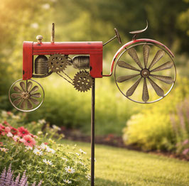 Stilvolles Windspiel alter Traktor aus Metall rot