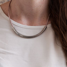 LEATHER Necklace short Tube Silver