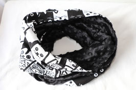 LOOP KATZENKOEPFE - schwarz-weiss mit schwarzem Minky