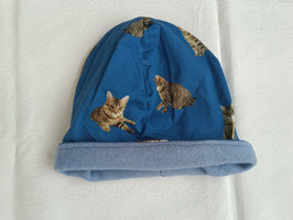 Beanie, auf beide Seiten tragbar, Tigerkatzen, blaun innen hellblau