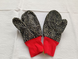Handschuhe schwarz, beige und rot