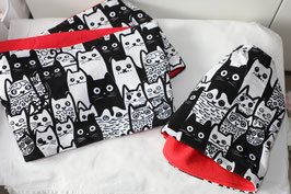 Set Beanie und Loop schwarz weiss, rot