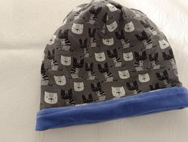 Beanie, auf beide Seiten tragbar, grau und blau