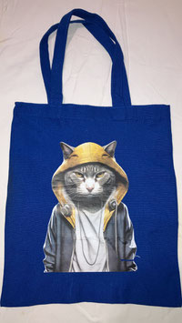 Tasche Katze mit Kapuze blau