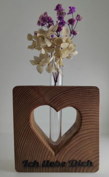 Holzdekoration „Ich liebe Dich“ mit Glasvase