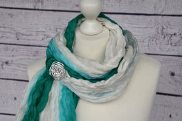 Seidenschal türkis-blau-weiss