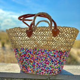 Gekleurde Pailletten Dounia Multi Rieten Strandtas/ Shopper