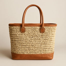 Basic Rieten Handtas- Leren Draagtas