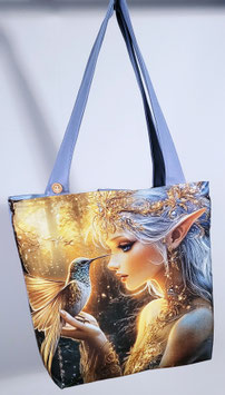 Mooie nieuwe handgemaakte schoudertas Elfje met Kolibri