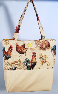 Exclusieve handgemaakte schoudertas/draagtas Kippenfamilie