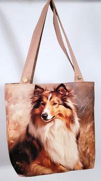Handgemaakte draagtas met een afbeelding van een Schotse Collie