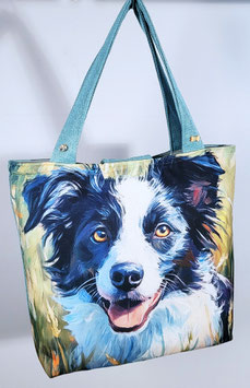Handgemaakte draagtas met een afbeelding van een Border Collie schilderij