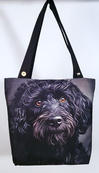 Handgemaakte draagtas met een afbeelding van een Zwarte Labradoodle