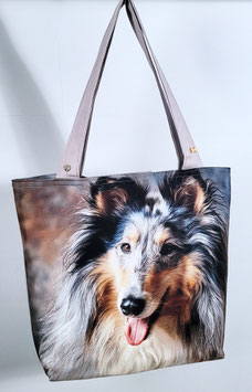 Handgemaakte draagtas met een afbeelding van een Tricolor Rough Collie