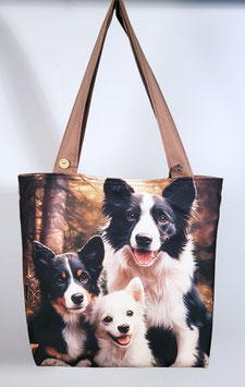 Handgemaakte draagtas met een afbeelding van Border Collies