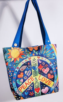 Exclusieve handgemaakte schoudertas/draagtas Peace and Love