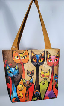 Exclusieve handgemaakte schoudertas/draagtas Kleurrijke Katten