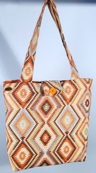 Mooie handgemaakte draagtas Vierkantjes van hoge kwaliteit, stevige gobelin stof