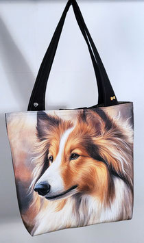 Handgemaakte draagtas met een afbeelding van een langharige Schotse Collie