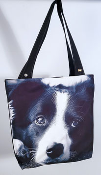 Handgemaakte draagtas met een afbeelding van een Border Collie