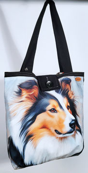 Handgemaakte draagtas met een afbeelding van een Tricolor Schotse Collie