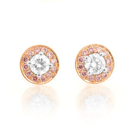 0.38 Carat, White and Pink Diamond Round Pave Set Earrings weighing 0.33ct & set in 18K Gold, Round