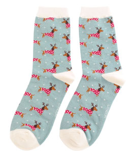 Miss Sparrow Socken Bamboo, Xmas Sausage Dogs duck egg