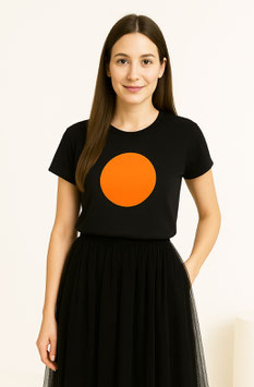 Shirt schwarz, Kreis neon orange