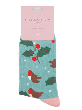 Miss Sparrow Socken Bamboo, Winter Hedgerow duck egg