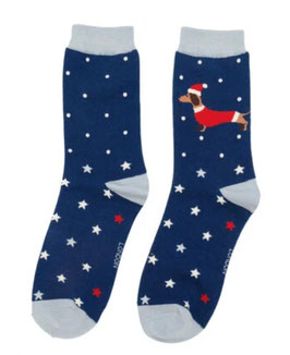 Miss Sparrow Socken Bamboo, Festive Sausage Dogs navy
