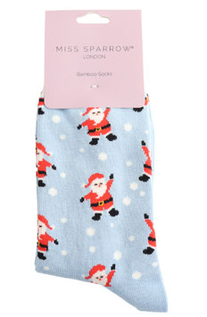Miss Sparrow Socken Bamboo, Jolly Santa powder blue