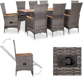 Set da pranzo rattan/acacia 6+2 grigio