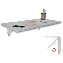 Wandklapptisch Schreibtisch Tischplatte 80x40 cm in Betonoptik Klapptisch Esstisch Küchentisch für die Wand Bartisch Stehtisch Wandtisch Tisch klappbar zur Wandmontage