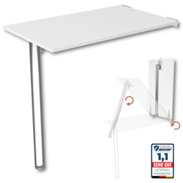 Wandklapptisch Schreibtisch Tischplatte 80x50 cm in Weiß Klapptisch Esstisch Küchentisch für die Wand Höhe Tisch 74 cm zur Wandmontage mit Tischbein klappbar