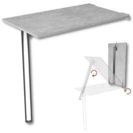 Wandklapptisch Schreibtisch Tischplatte 80x50 cm in Betonoptik Klapptisch Esstisch Küchentisch für die Wand Höhe Tisch 74 cm zur Wandmontage mit Tischbein klappbar