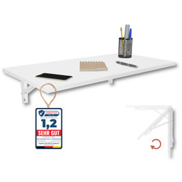 Wandklapptisch Schreibtisch Tischplatte 80x40 cm in Weiß Klapptisch Esstisch Küchentisch für die Wand Bartisch Stehtisch Wandtisch Tisch klappbar zur Wandmontage