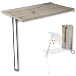 Wandklapptisch Schreibtisch Tischplatte 80x50 cm in Eiche astig Klapptisch Esstisch Küchentisch für die Wand Höhe Tisch 74 cm zur Wandmontage mit Tischbein klappbar