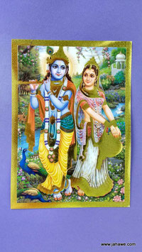 Geprägtes Bild mit Golddruck  Krishna und Lakshmi  13.x 18 cm