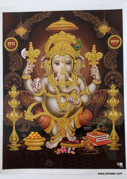 Geprägtes Bild mit Golddruck  Ganesha  laminiert 22,5 cm x 29 cm   mit Goldglitter